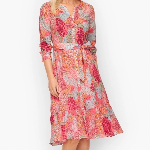 Talbots Dresses & Skirts - Talbots Pink Floral 100% Cotton Shirt Dress SZ 4